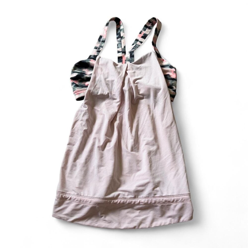 Lululemon Striped Built-In Bra Tank Top Camo Straps Size 4 Y2K Gym Workout